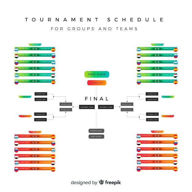 Vector colorful tournament schedule with flat design