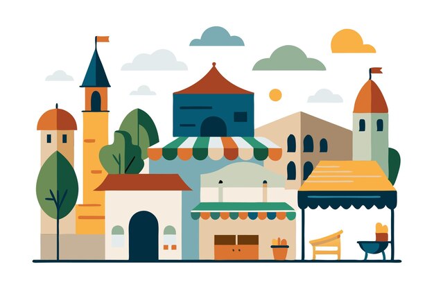 Vector colorful town with buildings and trees