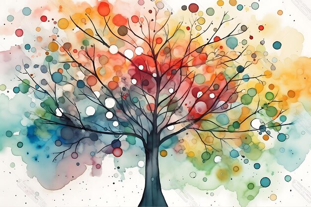 Vector colorful tree abstract watercolor vector illustration