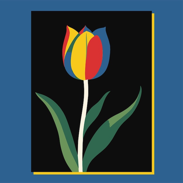 Vector a colorful tulip with a yellow and red flower on the bottom