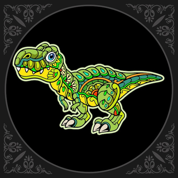 Colorful Tyrannosaurus rex zentangle arts isolated on black background