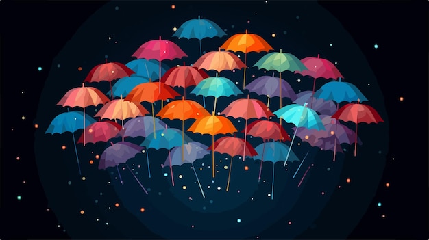 Colorful Umbrella with Fireworks Stream Vector Illustration