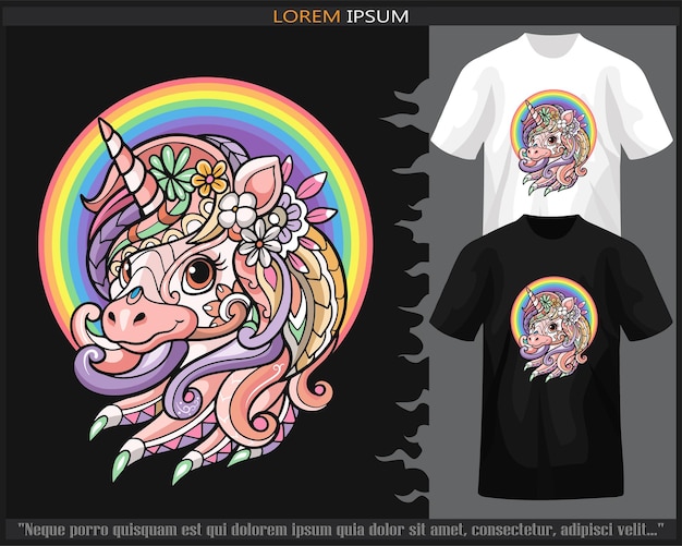 Colorful unicorn head mandala arts isolated on black and white tshirt