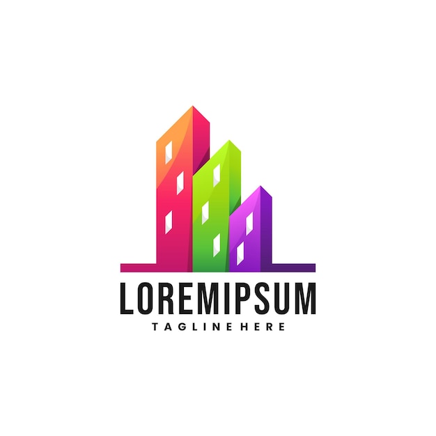 colorful urban city buildings logo design template