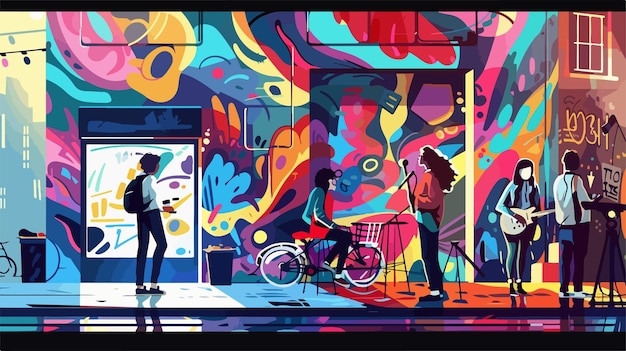 Colorful Urban Street Art Mural with Graffiti