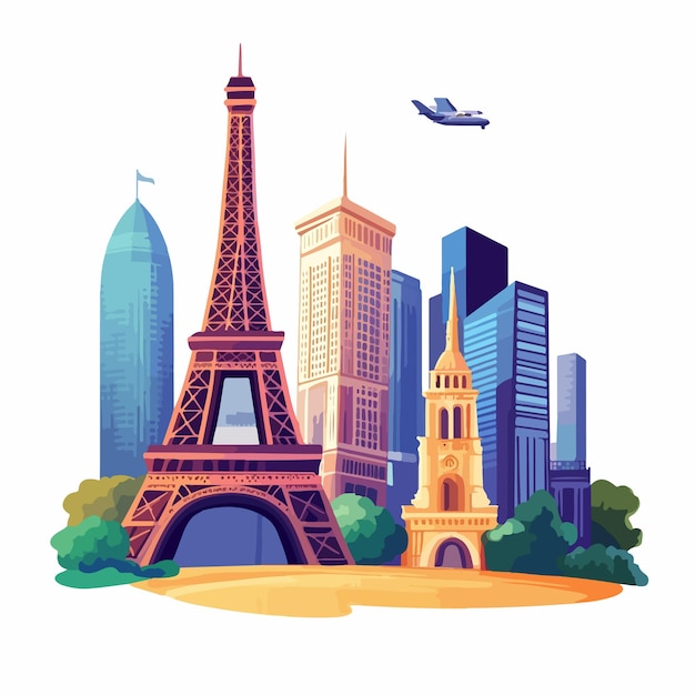 Vector colorful vector cartoon illustration of paris skyline