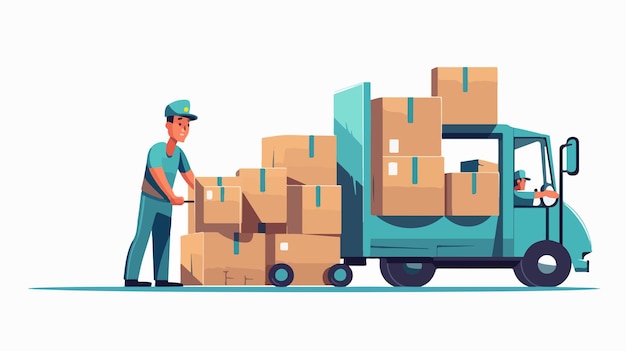 Colorful Vector Cartoon Style Illustration of Loaders and Movers