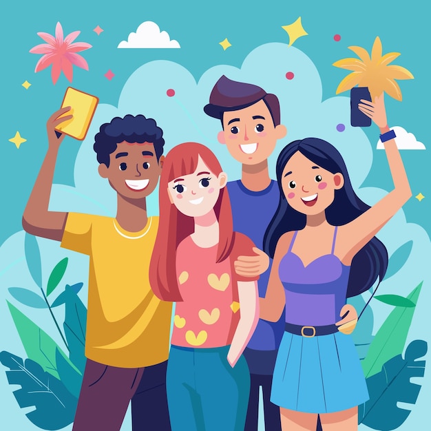 Colorful Vector Flat Background Celebrating Friendship Day with Friends