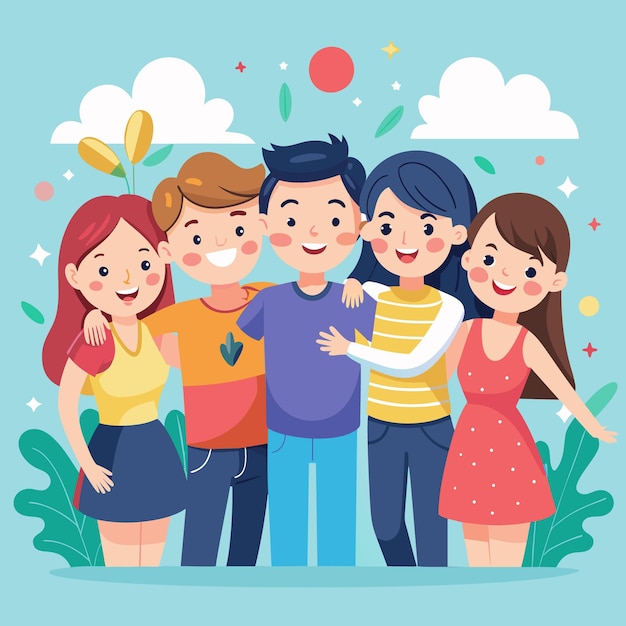 Colorful Vector Flat Background Celebrating Friendship Day with Friends