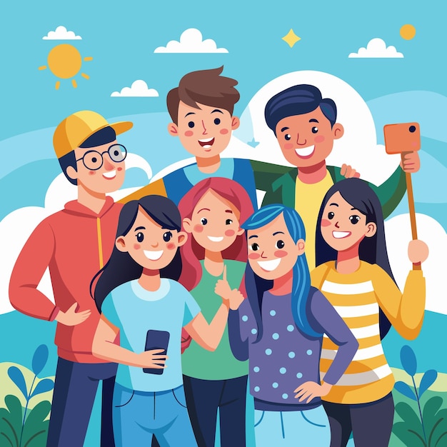 Colorful Vector Flat Background Celebrating Friendship Day with Friends