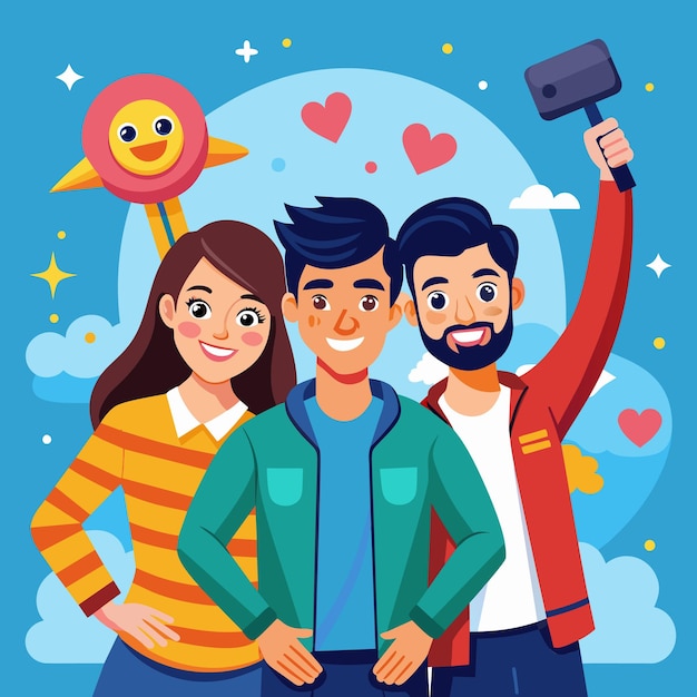 Colorful Vector Flat Background Celebrating Friendship Day with Friends