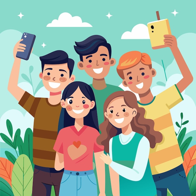 Colorful Vector Flat Background Celebrating Friendship Day with Friends