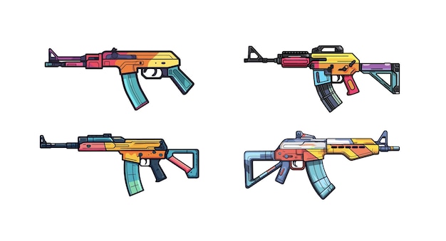 colorful vector illustration of assault rifle