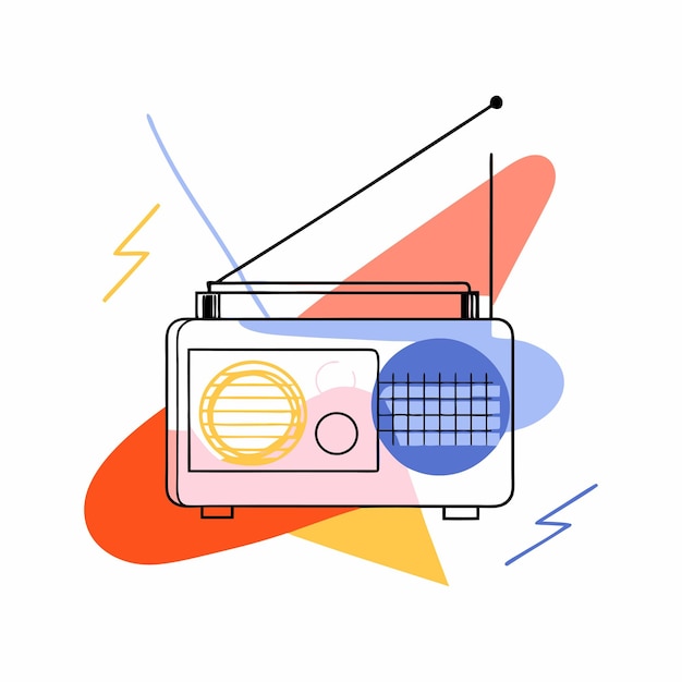 Vector colorful vector illustration of a retro radio with dynamic shapes