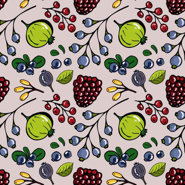 Colorful vector seamless pattern of berries and leaves Picture