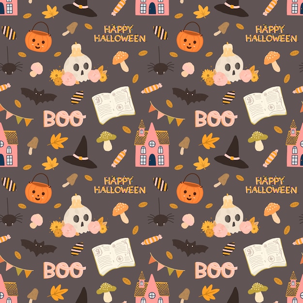 Colorful Vector seamless pattern for Halloween in hand drawn style.