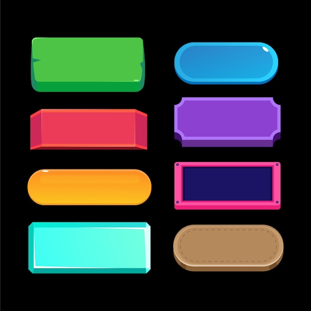 Colorful vector set of game buttons and frames elements for mobile applications