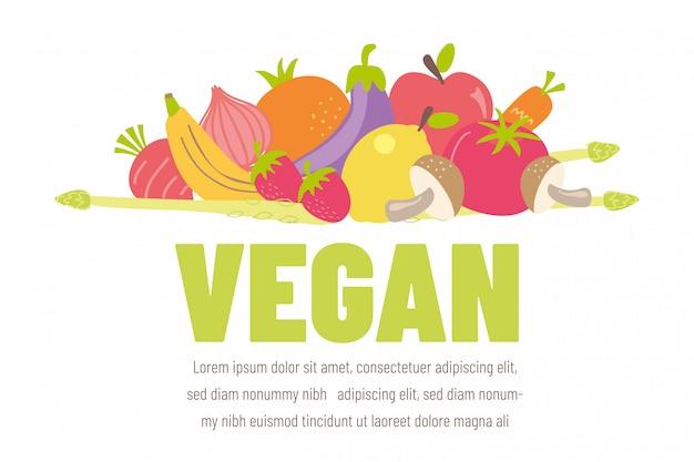 Colorful vegan banner with flat vegetable icons