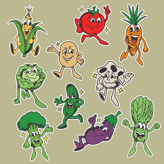 Colorful Vegetable Illustration Character Pack