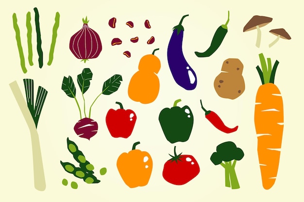 Colorful Vegetables Flat Icon or Vector Set