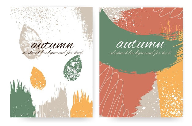 Vector colorful vertical layouts with an autumn design in the grunge style. paint strokes and autumn leaves. vector