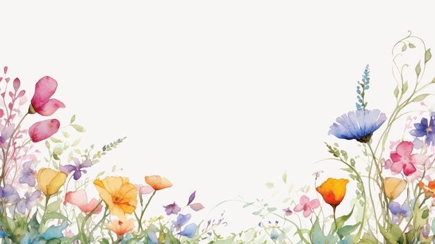 Colorful watercolor floral border