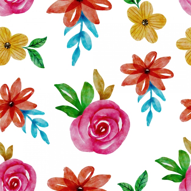 Colorful Watercolor Flower Seamless Pattern Design