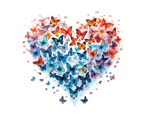 Colorful Watercolor Heart and Floral Butterfly Illustration