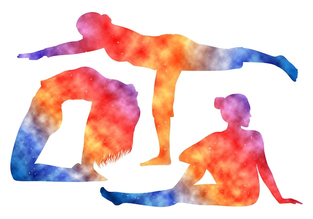 Vector colorful watercolor male and female doing yoga vector illustration