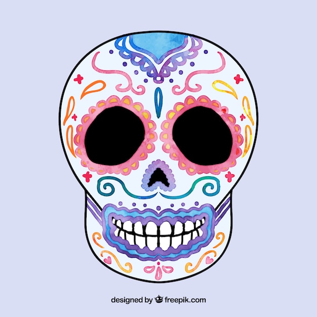 Colorful watercolor mexican skull