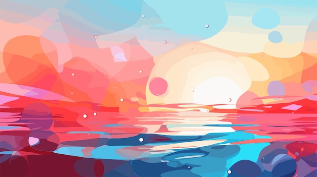 a colorful watercolor painting of a sunset with the ocean and the sun in the background