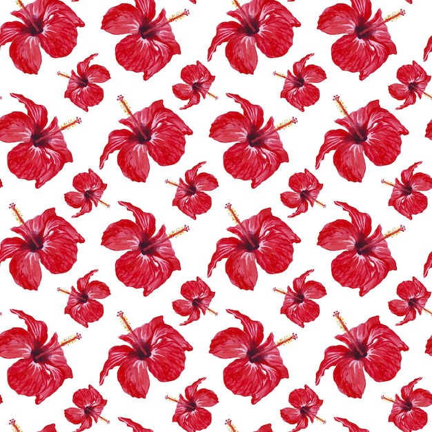 Colorful watercolor Seamless pattern with hibiscus flowers Summer wallpaper background