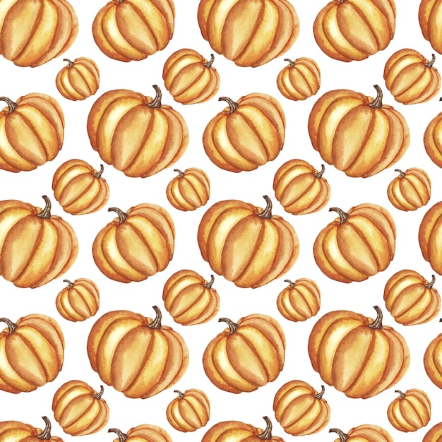 Colorful watercolor Seamless pattern with pumpkins Autumn background