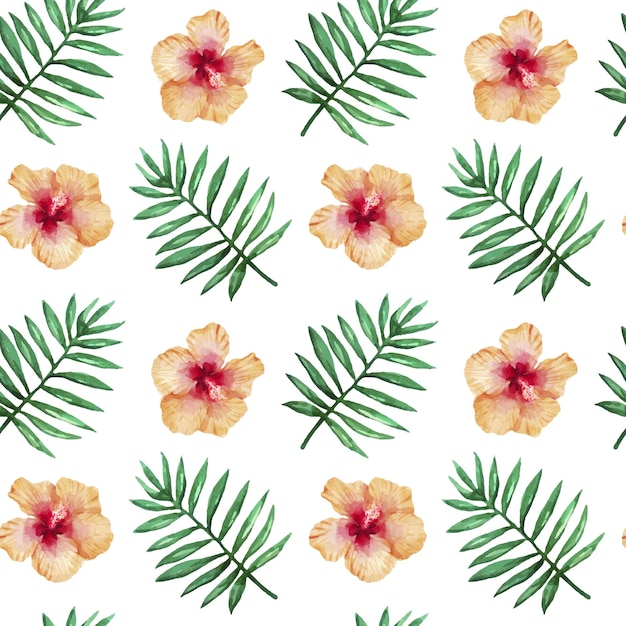 Colorful watercolor Seamless pattern with tropical leaves and flowers Summer background wallpaper