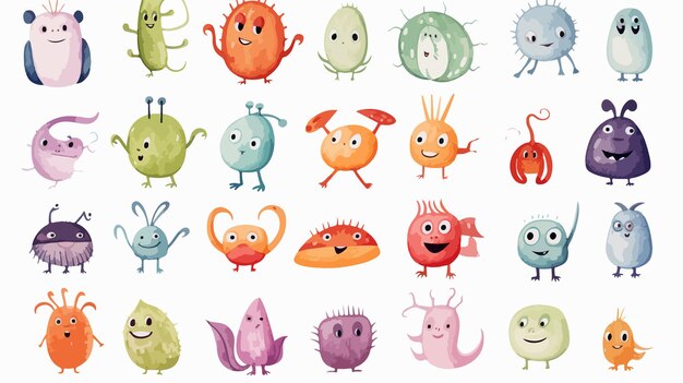 Vector colorful watercolor stickers of unique mascot characters