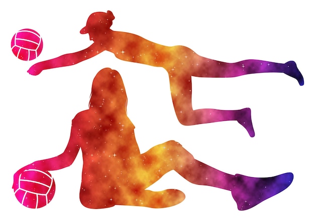 Colorful watercolor Volleyball Player woman vector art