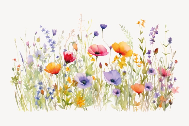 Colorful watercolor wildflower illustration