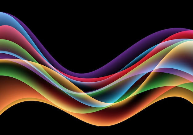 Colorful wave curve motion on black background luxury.