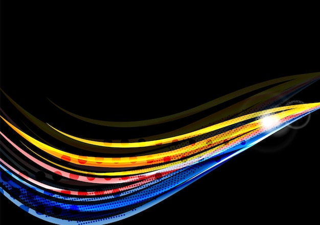 Colorful wave lines with light and shadow effects on black Abstract background