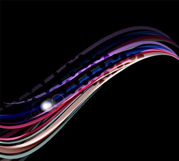 Colorful wave lines with light and shadow effects on black Abstract background