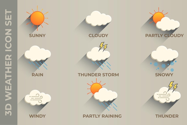 Vector colorful weather icon illustrations in hand drawn style