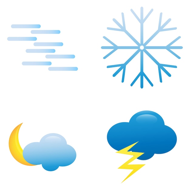 Colorful Weather icon set Forecast weather flat symbols Meteorology and climate design elements isolated on white backgroundContains icons of the fog clouds moon snowflake and lightning