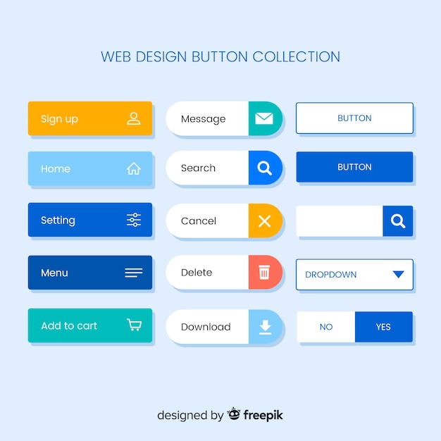 Colorful web design button collection with flat design