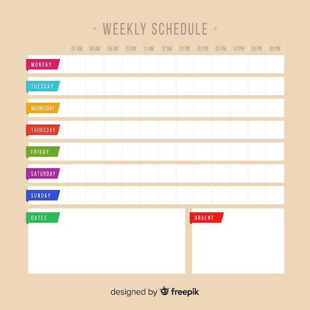 Vector colorful weekly schedule template with flat design