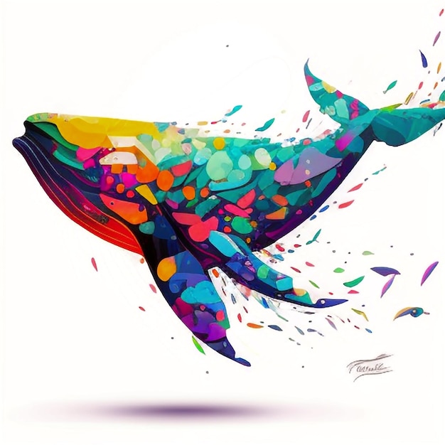 A colorful whale with the word whale on it