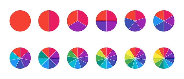 Colorful wheel diagram icon set Pie chart symbol Vector EPS 10