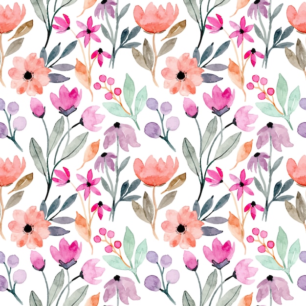 colorful wild floral watercolor seamless pattern