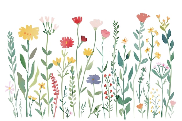 Vector colorful wildflowers and flower field seamless flower