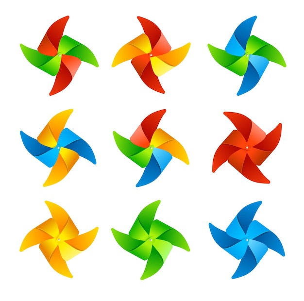 Colorful Wind Mill Set Vector