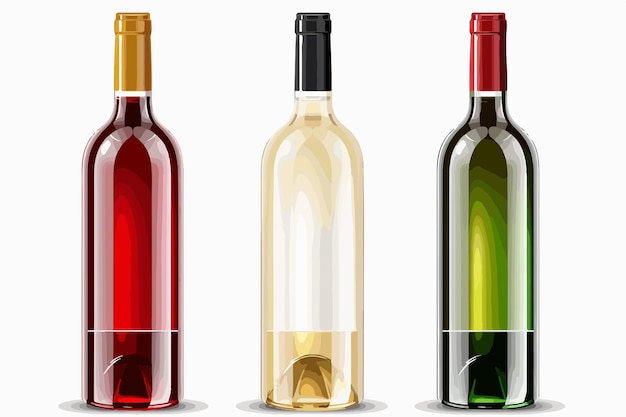 Colorful Wine Bottles Clipart Isolated on White Background